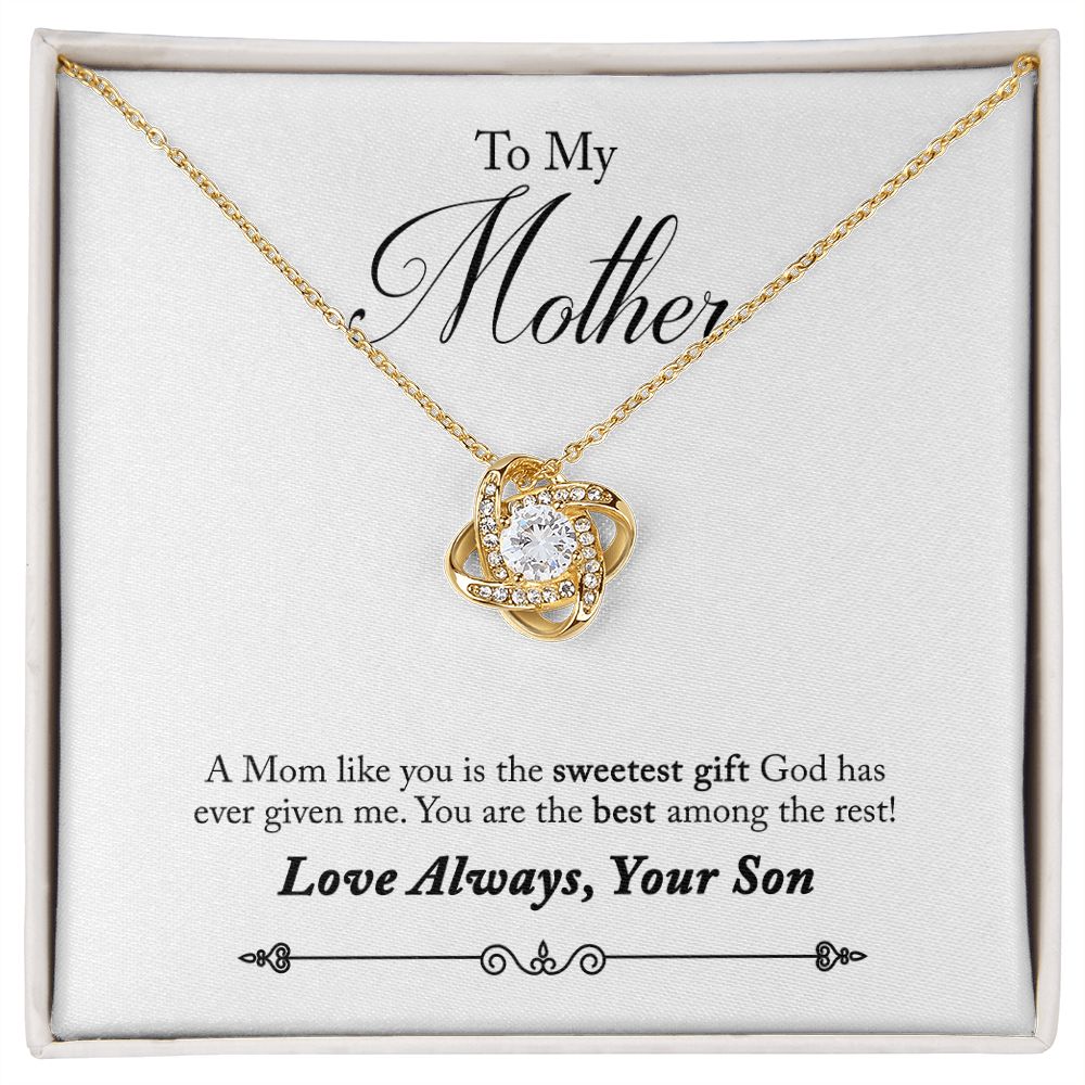 To My Mother Love Always Your Son Love Knot Necklace.