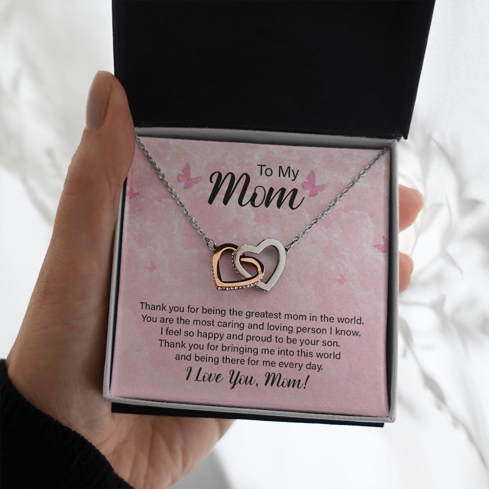 To My Mom Thank You Interlocking Hearts necklace