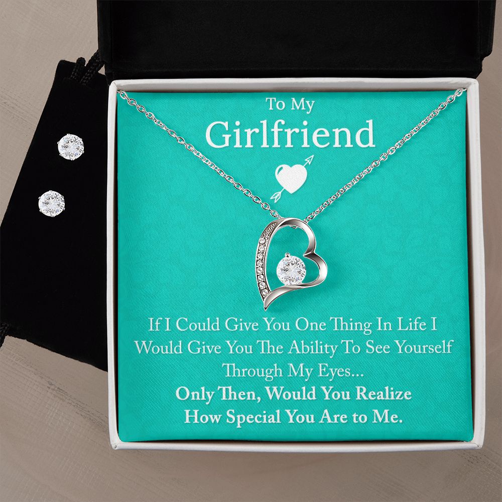 To My Girlfriend If I Could Forever Love Necklace and Cubic Zirconia Earring Set