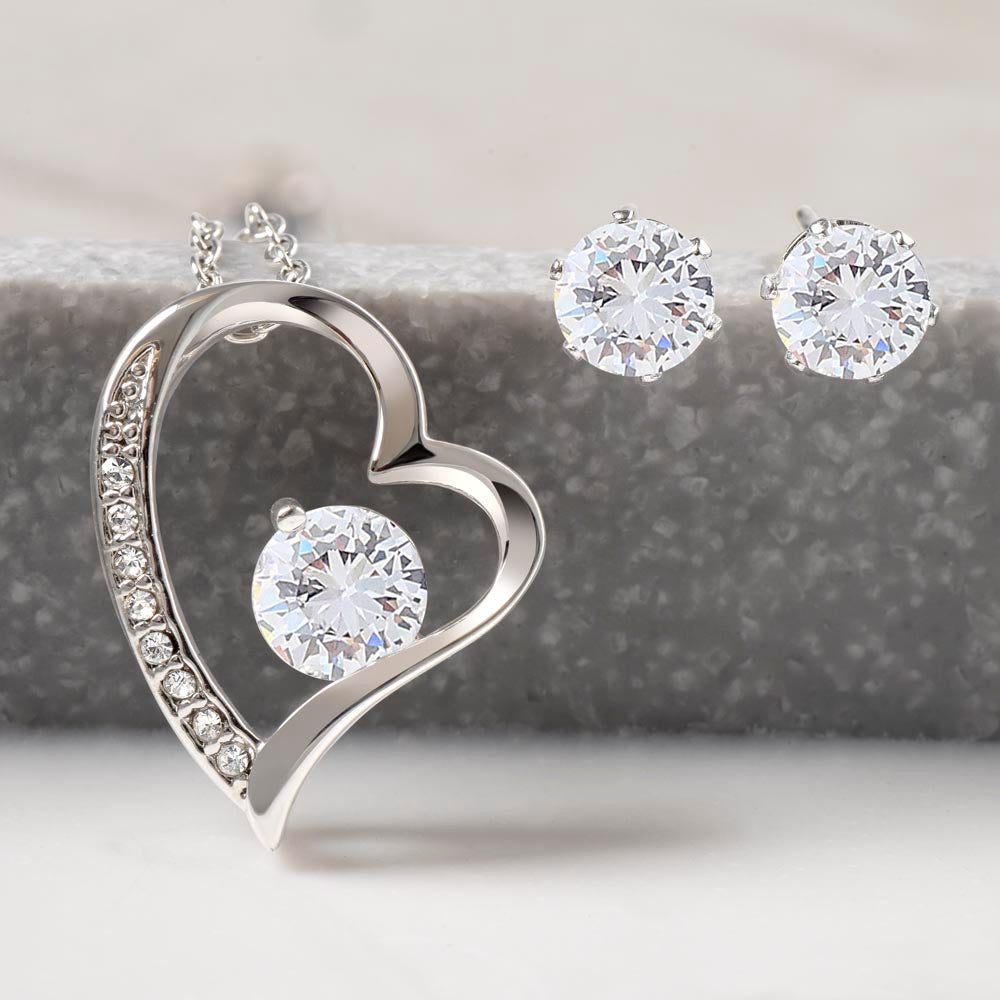 To My Girlfriend If I Could Forever Love Necklace and Cubic Zirconia Earring Set
