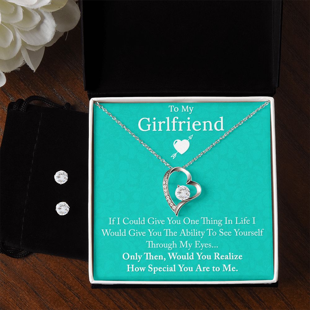 To My Girlfriend If I Could Forever Love Necklace and Cubic Zirconia Earring Set