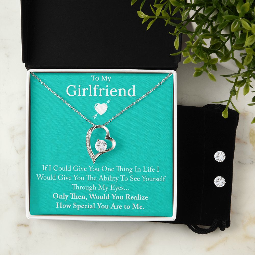 To My Girlfriend If I Could Forever Love Necklace and Cubic Zirconia Earring Set