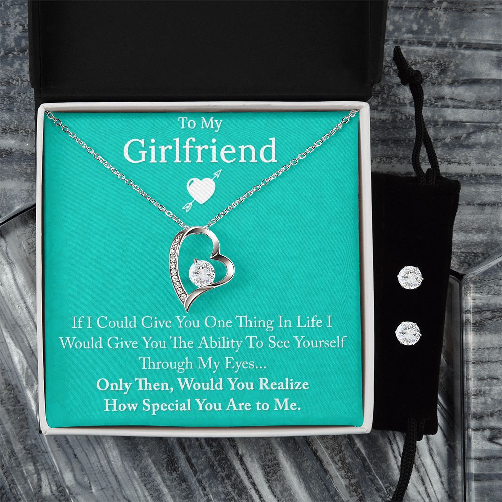To My Girlfriend If I Could Forever Love Necklace and Cubic Zirconia Earring Set