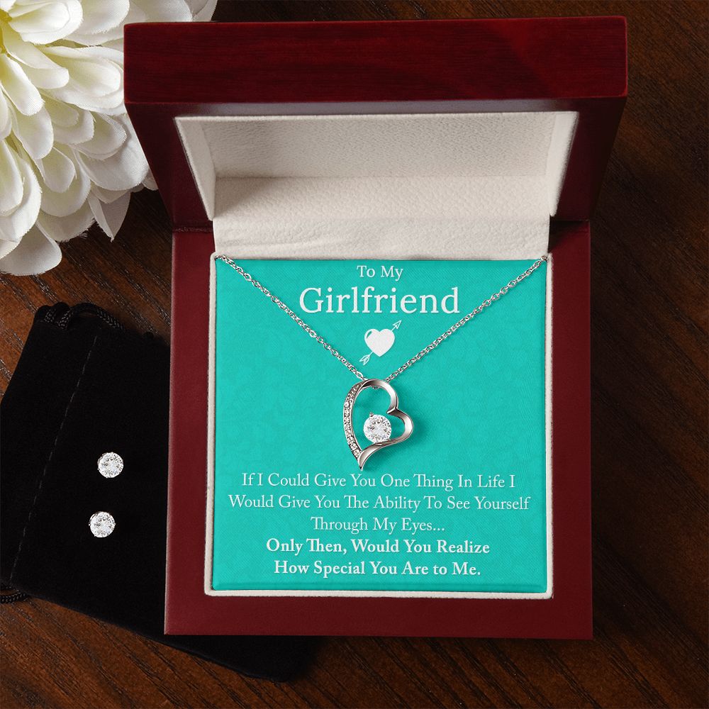 To My Girlfriend If I Could Forever Love Necklace and Cubic Zirconia Earring Set