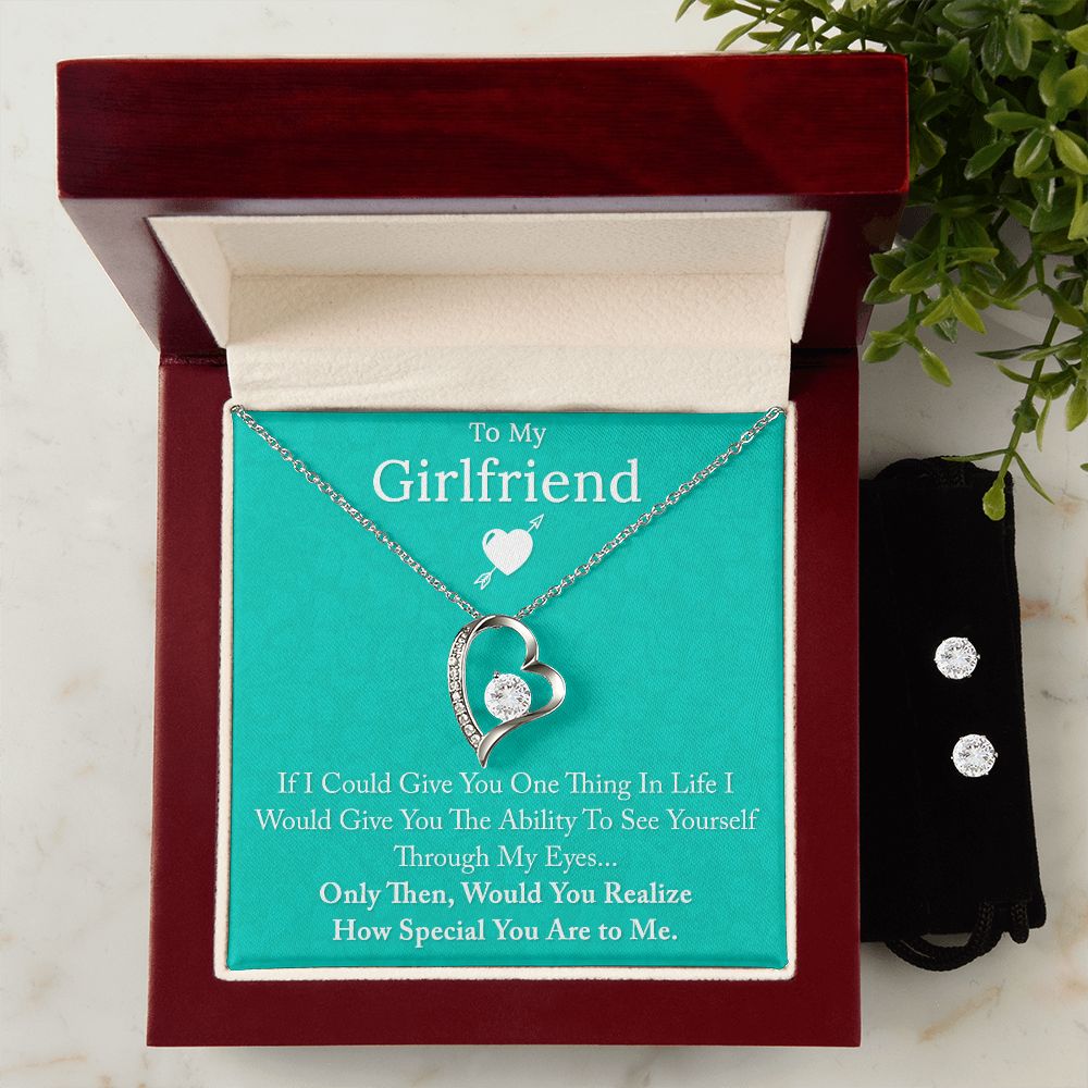 To My Girlfriend If I Could Forever Love Necklace and Cubic Zirconia Earring Set