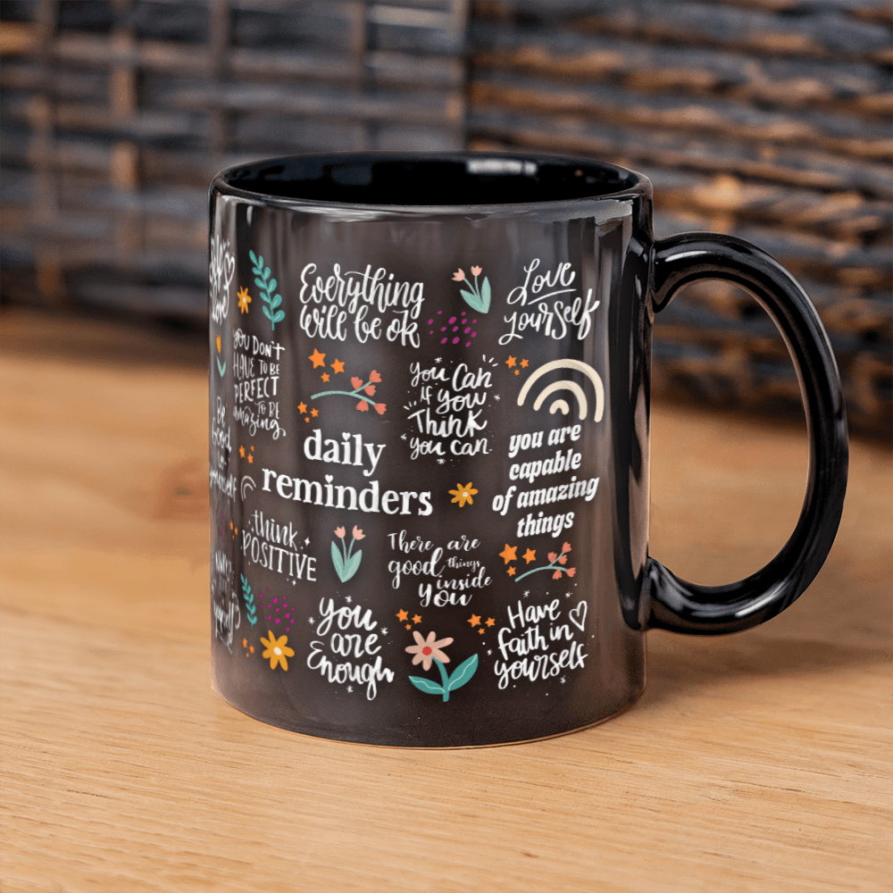 Positive Verbs Word Lover Black Coffee Mug