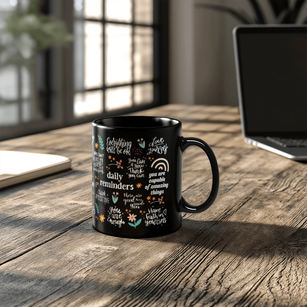 Positive Verbs Word Lover Black Coffee Mug