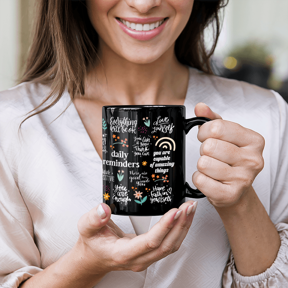 Positive Verbs Word Lover Black Coffee Mug