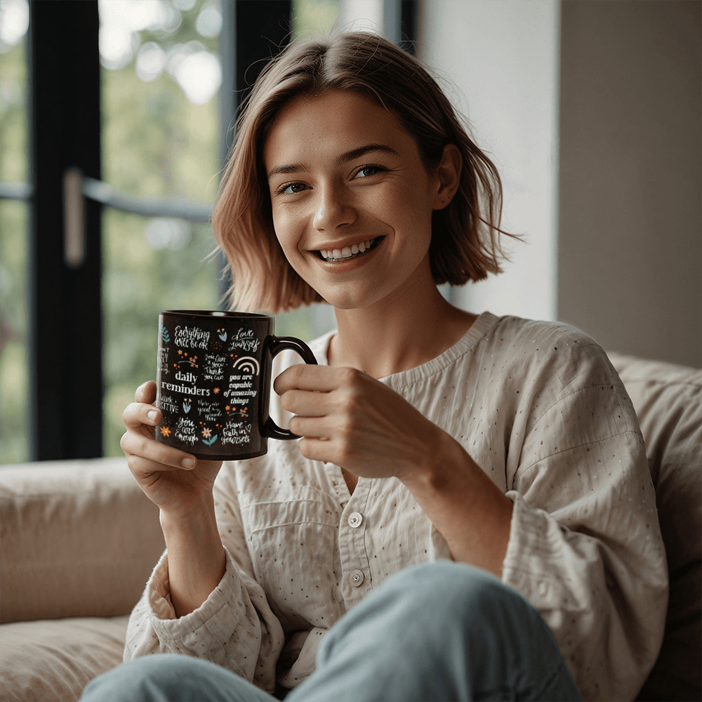 Positive Verbs Word Lover Black Coffee Mug