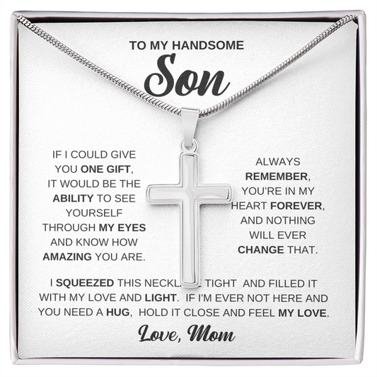To My Handsome Son Artisan Cross Necklace