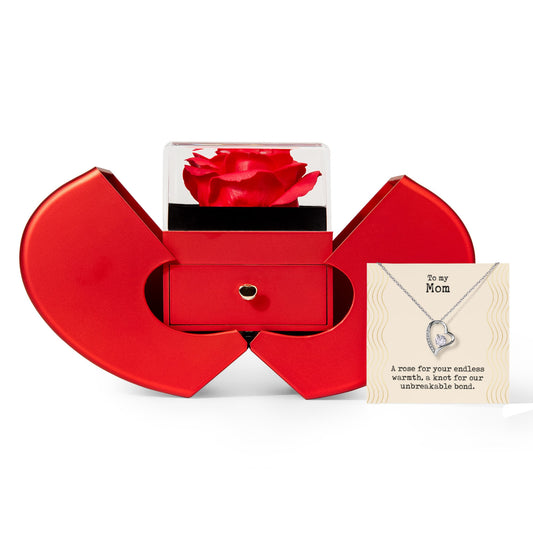 To my Mom A rose for your endless warmth Forever Love Necklace with Red Heart Rose Box