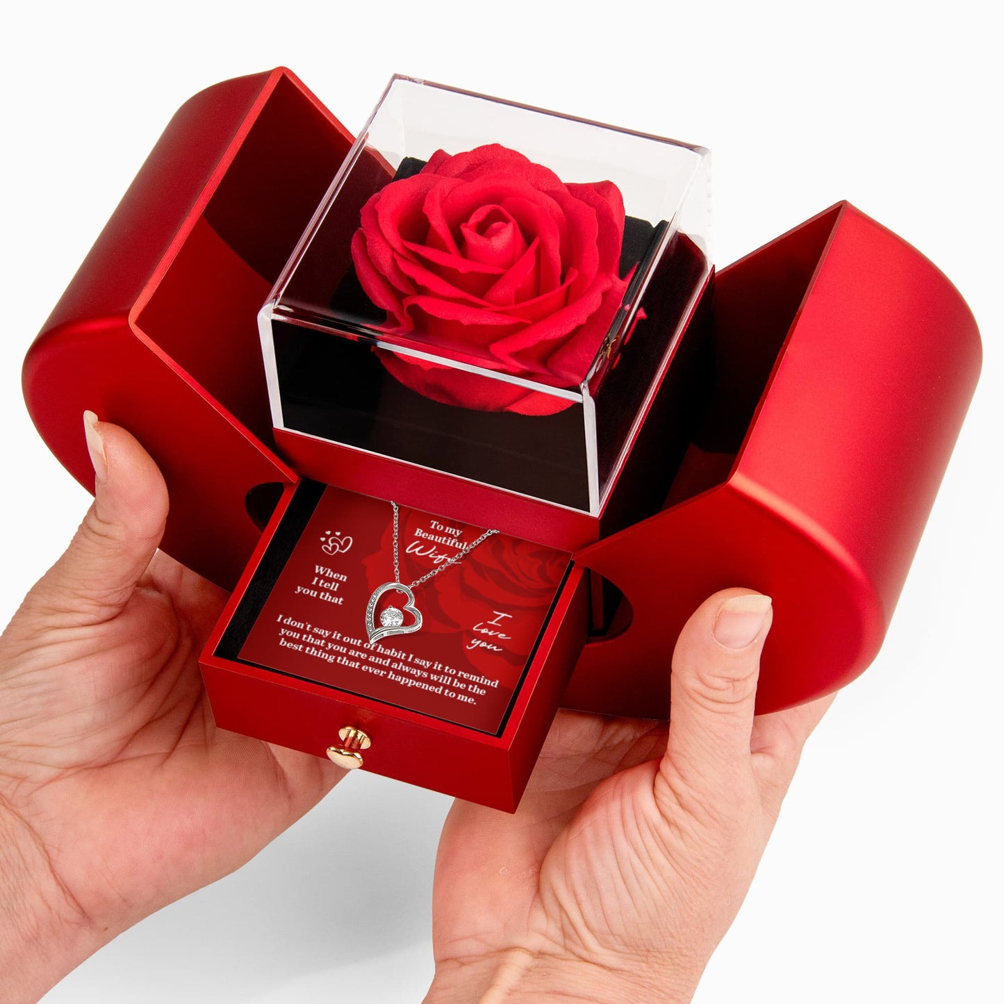 To my Beautiful Wife When I tell you Forever Love Necklace with Red Heart Rose Box
