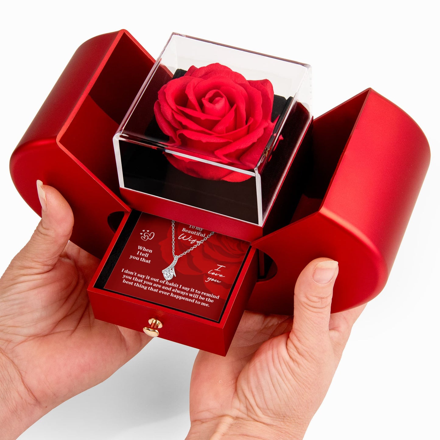 To my Beautiful Wife When I tell you that Alluring Beauty Necklace with Red Heart Rose Box