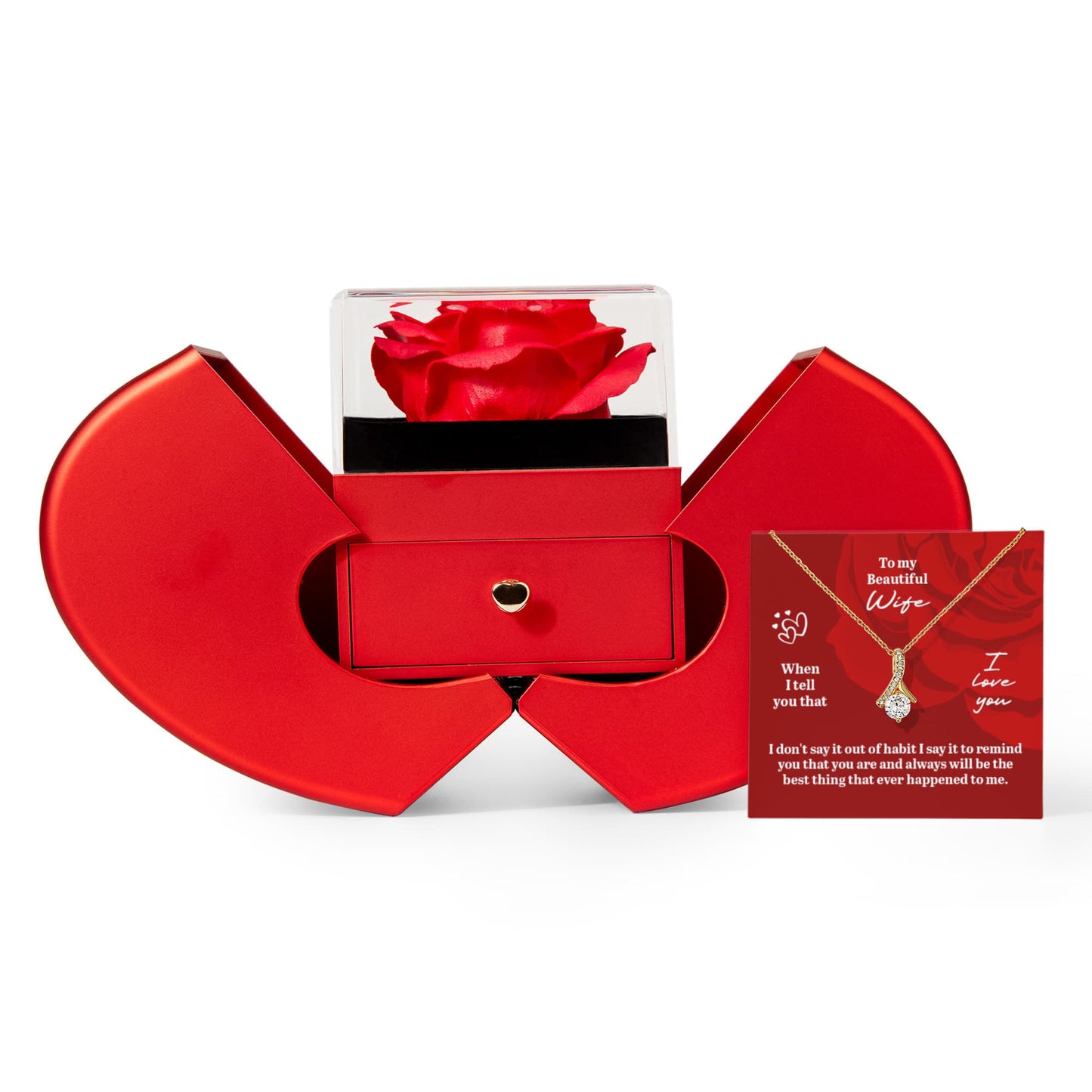 To my Beautiful Wife When I tell you that Alluring Beauty Necklace with Red Heart Rose Box