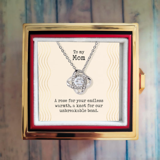 To my Mom A Rose for your endless warmth Love Knot Necklace
