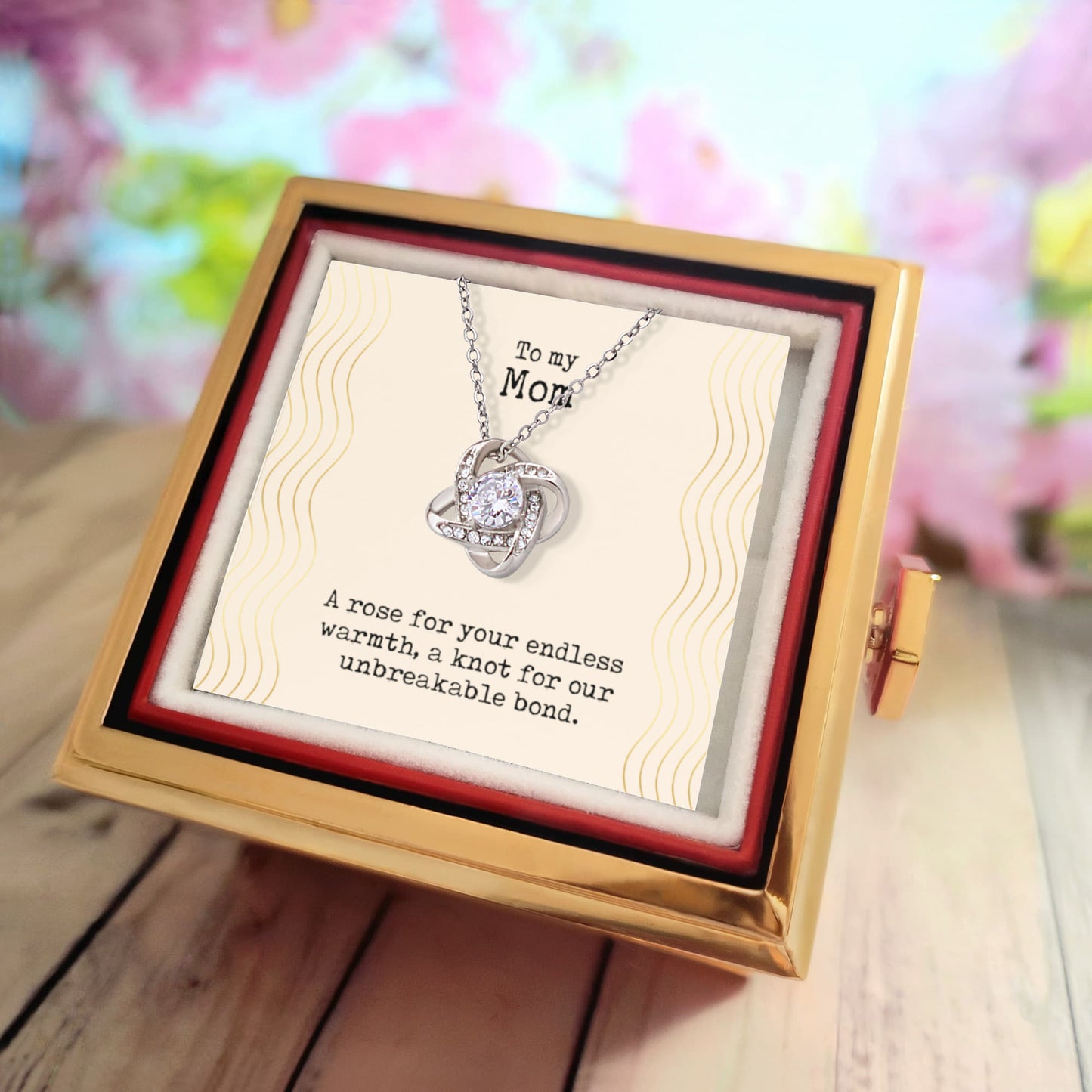 To my Mom A Rose for your endless warmth Love Knot Necklace
