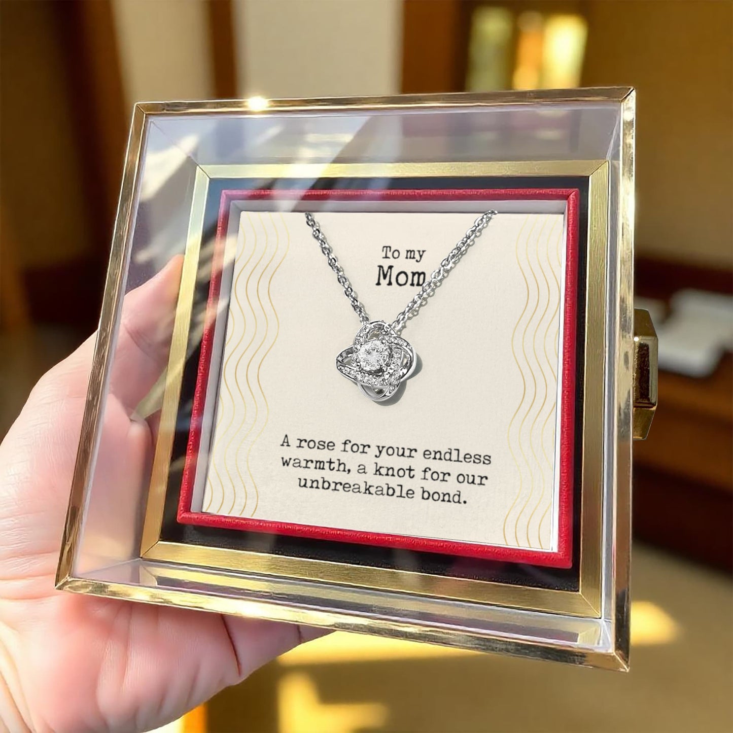 To my Mom A Rose for your endless warmth Love Knot Necklace