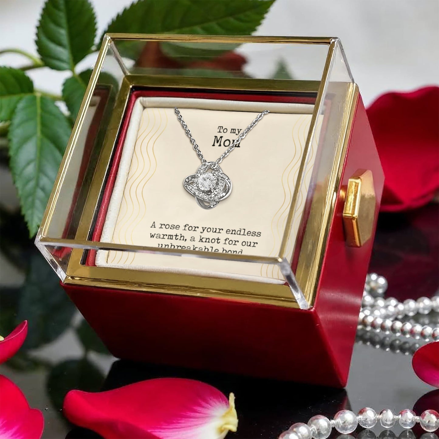 To my Mom A Rose for your endless warmth Love Knot Necklace