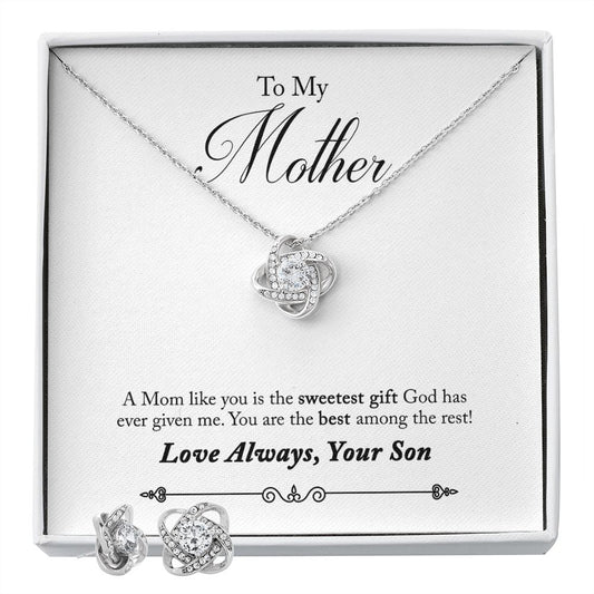 To My Mother Love Always Your Son  Love Knot Earring & Necklace Set!