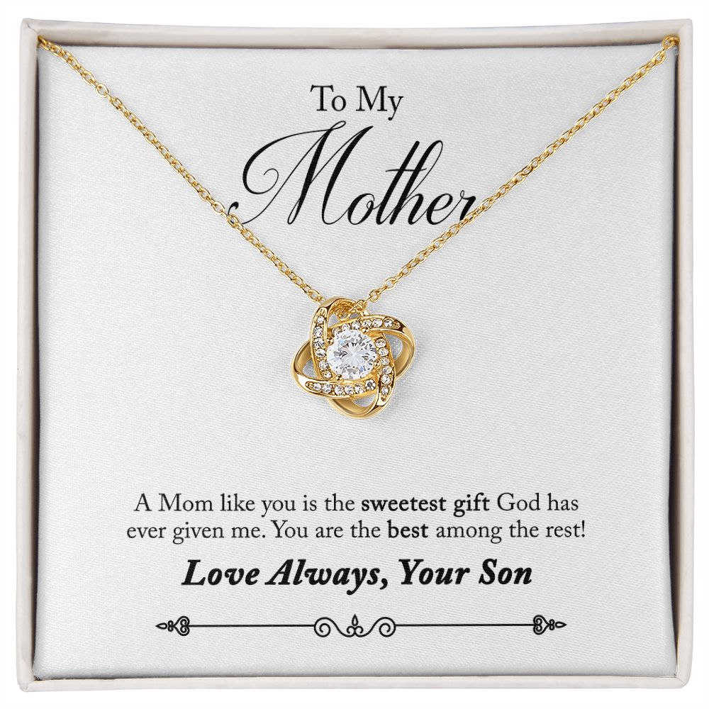 To My Mother Love Always Your Son Love Knot Necklace.