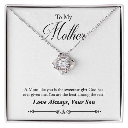 To My Mother Love Always Your Son Love Knot Necklace.