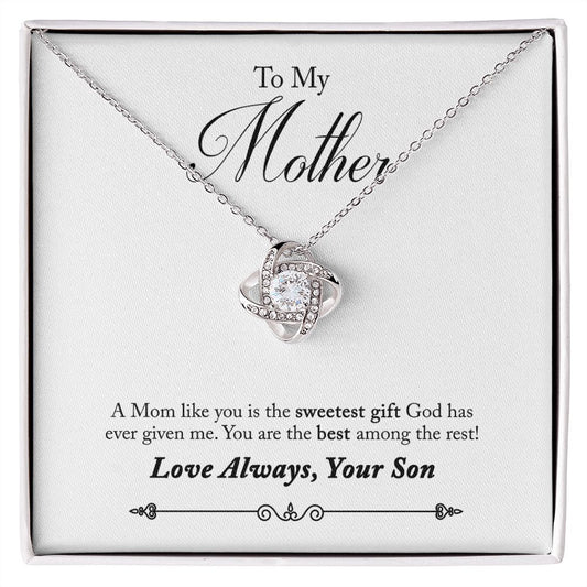 To My Mother Love Always Your Son Love Knot Necklace.