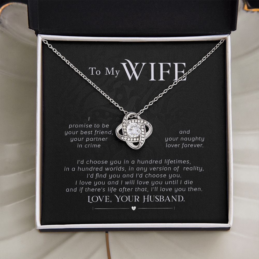 To My WIFE I Promise Love Knot Necklace