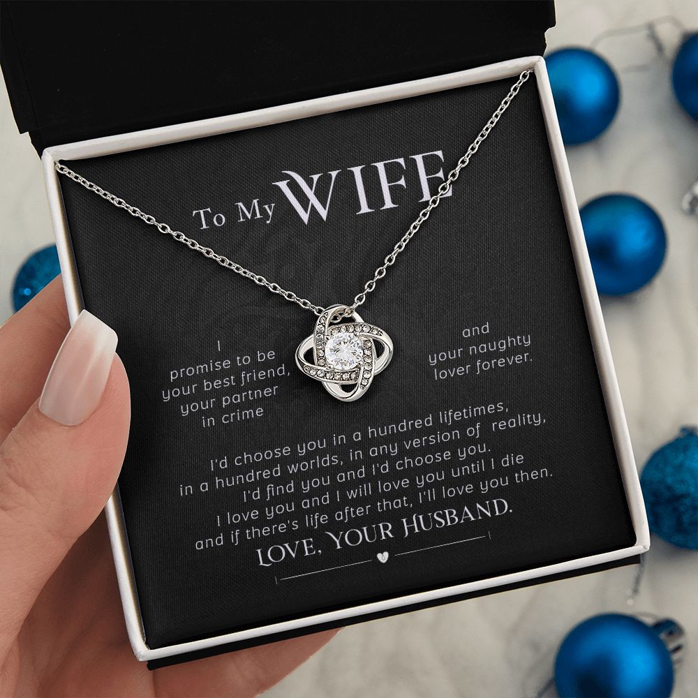 To My WIFE I Promise Love Knot Necklace