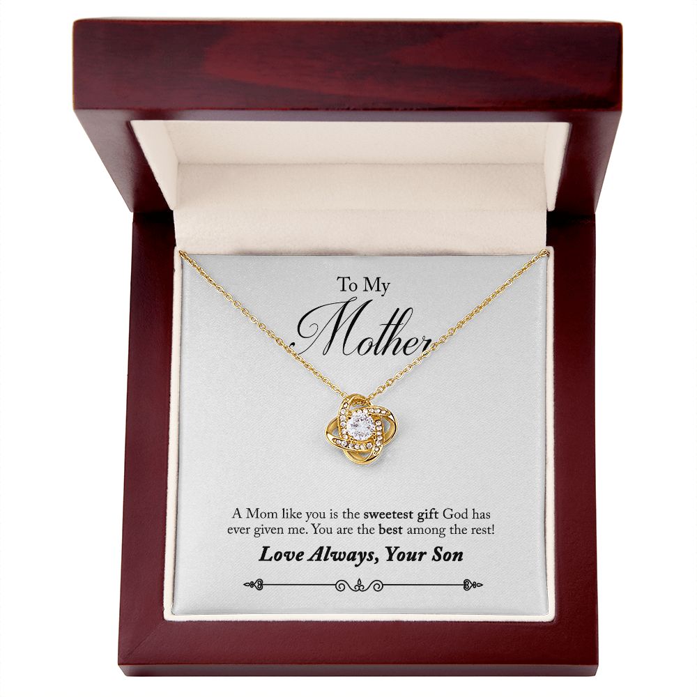 To My Mother Love Always Your Son Love Knot Necklace.