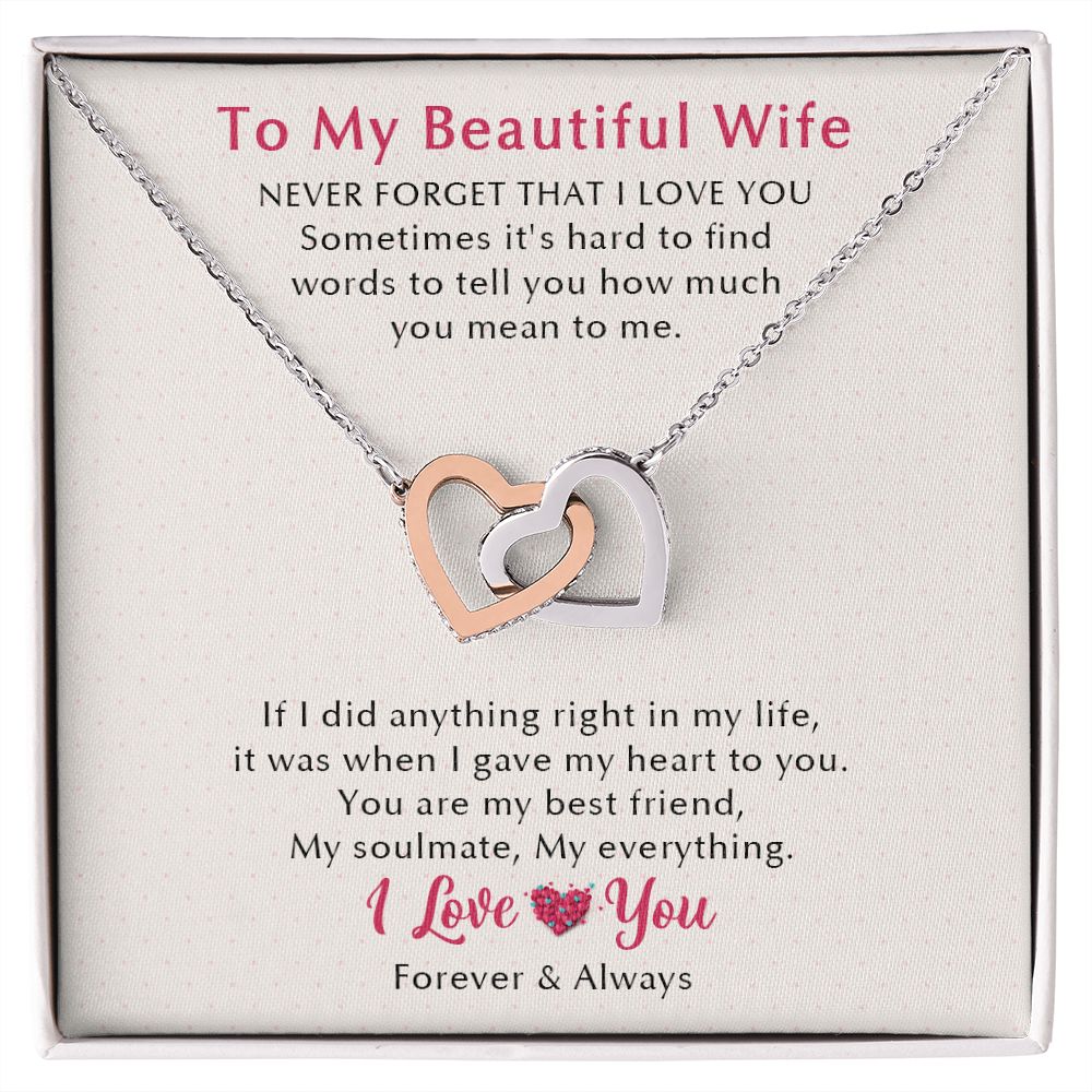 To My Beautiful Wife Forever & Always Interlocking Hearts Necklace