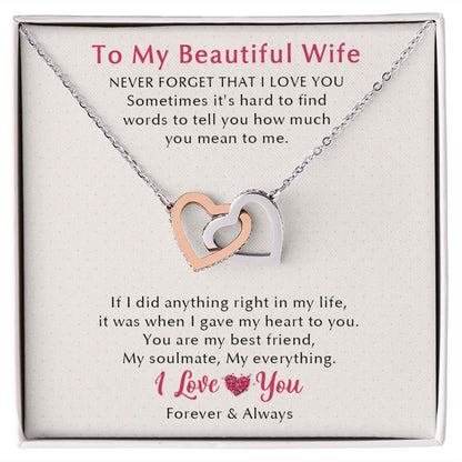 To My Beautiful Wife Forever & Always Interlocking Hearts Necklace