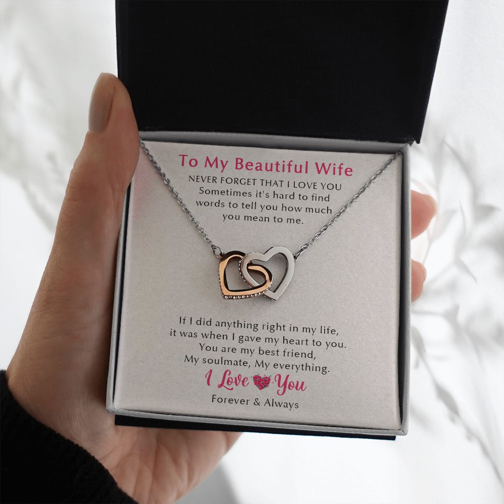 To My Beautiful Wife Forever & Always Interlocking Hearts Necklace