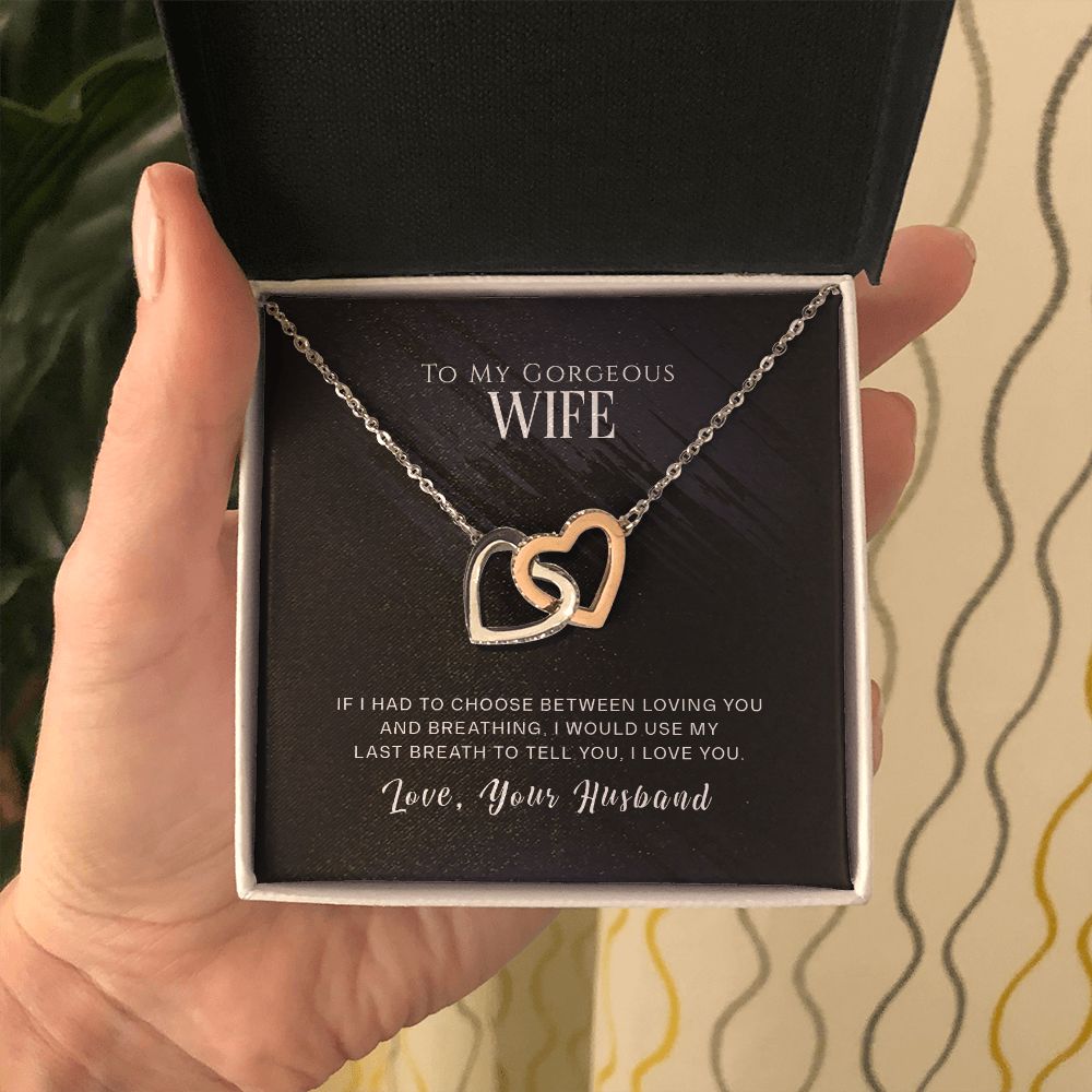 To My Gorgeous WIFE Two Heart Necklace