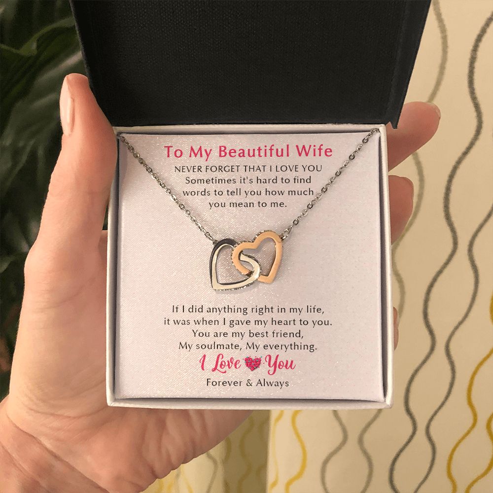 To My Beautiful Wife Forever & Always Interlocking Hearts Necklace