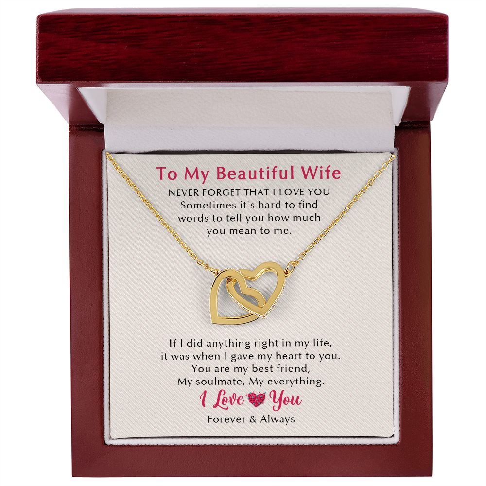 To My Beautiful Wife Forever & Always Interlocking Hearts Necklace