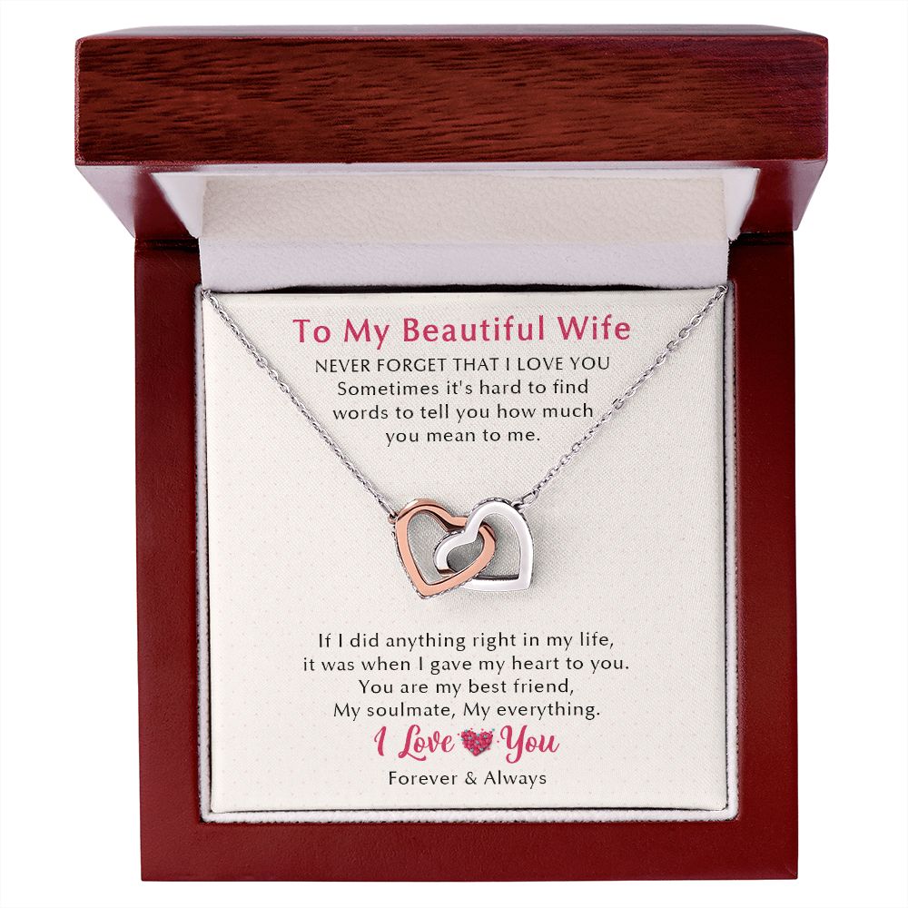 To My Beautiful Wife Forever & Always Interlocking Hearts Necklace